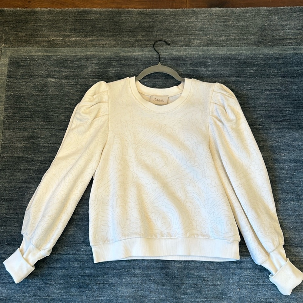 Cleobella Puff Sleeve Embroidered Sweatshirt XS